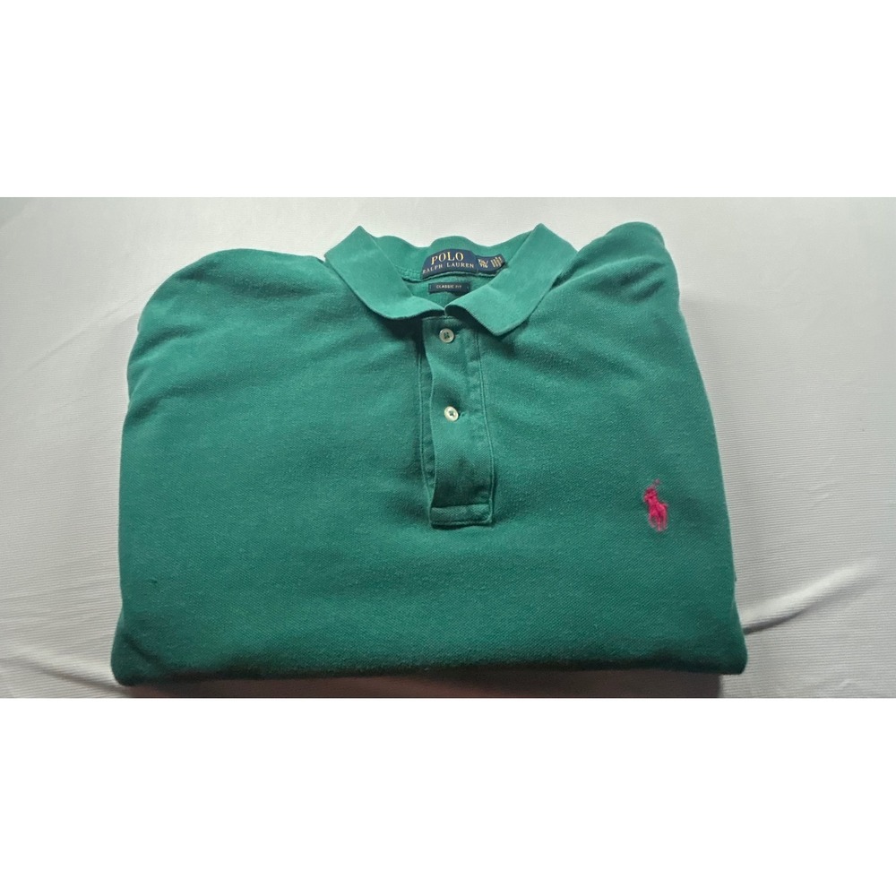 Polo Ralph Lauren Mens XXL Green Pink Pony Classic Fit Pique Polo Shirt